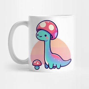 Kawaii simple Mushroom Hat Dinosaur Brontosaurus Mug